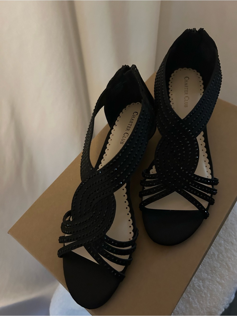 Women’s Black Wedge Sandals with Decorative Straps. New in box. - Picture 2 of 9